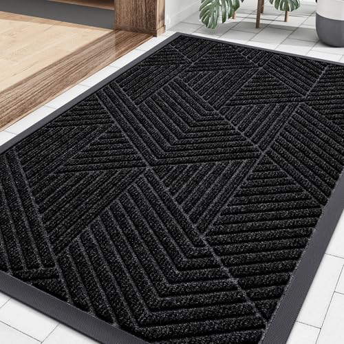 Smiry Front Door Mat Outside Entrance, Heavy Duty Sturdy Natural Rubber Doormat, Trap Dirt and Moisture, Easy Clean Low Profile Mats for Indoor Outdoor Entry, Irregular Triangle (29.5x17, Black) - color: Black, size: 29.5" X 17"