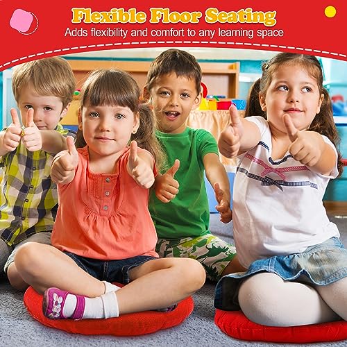 Fumete 8 Pcs 16 Inch Round Floor Cushions for Kids and Toddlers, Flexible Seating Classroom Furniture Floor Pillow for Home, Daycare, Preschool, Yoga and Meditation (Red) - color: Red