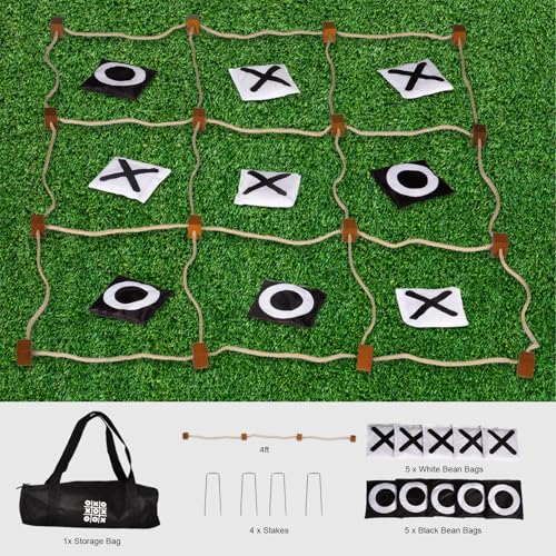 Giant Tic Tac Toe Outdoor Games, Bean Bag Toss for Kids and Adults, 4Ft x 4Ft, Large Backyard Family Game, No Assembly, Indoor Outdoor Play, Portable Giant Lawn Games, Instant Setup - color: White & Black