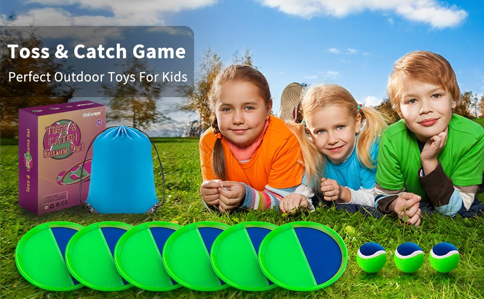 Outside Toys for Kids Ages 4-8 - Toss and Catch Ball Set, Kids Outdoor Games Yard Games for Kids and Adults with 6 Paddles and 3 Balls Toys for 3 4 5 6 7 8 Year Old Boys Girls Birthday - color: Blue+green