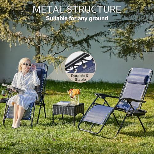 Sweetcrispy Zero Gravity Chairs Set of 2, Outdoor Folding Reclining Lounge Chair with Cup Holder Tray & Adjustable Pillow, Portable Camping Beach Patio Poolside Lawn Yard Chair, Classic Blue - color: Classic Blue
