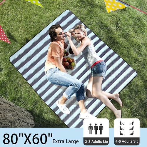 HX&OD Extra Large Picnic Outdoor Blanket, 80”x60” Waterproof Picnic Mat Foldable Camping Blanket Portable with Carry Strap for Beach Mat Outdoor Camping Party(Grey&Green) - color: Grey&green, size: 80 x 60 inches