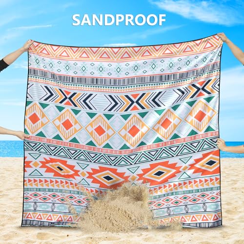 HIHOHO Beach Blanket Waterproof Sandproof Extra Large Beach Mat 79" X 83"/120"x108"for 1-8 Adults Quick Drying Durable Outdoor Picnic Mat for Beach Travel Camping Hiking - color: Bohemian-green Orange, size: 79" X 83"（1~3 person）