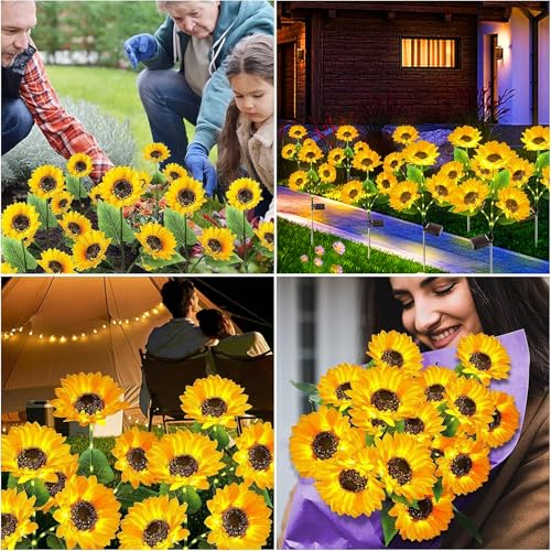KOOPER Solar Lights Outdoor Decor - 6 Pack Solar Garden Lights with 18 Sunflower Lights, Auto ON/Off, Waterproof for Garden, Patio, Backyard - size: 6 Pk