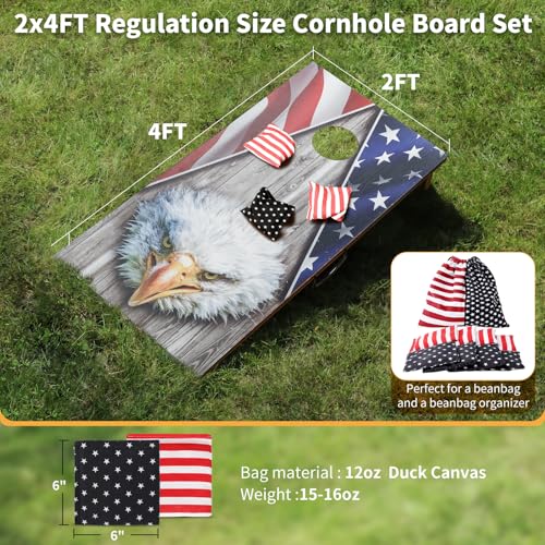 Cornhole Set, Corn Holes Outdoor Game, Regulation 2X4 Cornhole Boards, Portable Cornhole Set, Classic American Flag Cornhole Set Includes 2 Boards, 8 Cornhole Beans Bags & Carry Case - color: 4x2FT New USA Eagle Board Cornhole Set