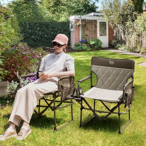 Timber Ridge Aluminum Camping Directors Chair with Side Table Pocket, Portable Folding Chair, Heavy Duty Lawn Chair for Fishing Trip Picnic Concert Outdoor 400lbs, Tan - color: Tan, style: Standard