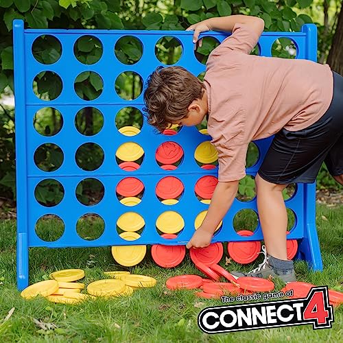 Connect 4 Giant Edition Game - 4-Foot Jumbo Classic Four-in-a-Row Family Fun - Indoor & Outdoor Strategy Board Games for Adults & Kids - 42-Count Colorful Discs - Quick Assembly & Slide Release Reset