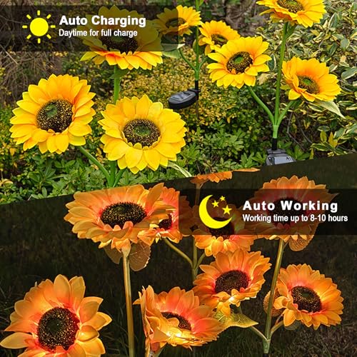 Solar Lights Outdoor Decorative, Upgraded 2 Pack with 6 Solar Sunflower Lights, Waterproof Outdoor Garden Decor, Auto On/Off Solar Lights for Patio, Yard & Pathway Decor