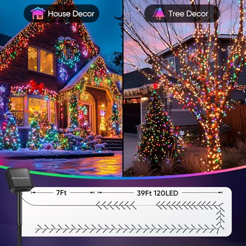 Brightever Solar String Lights for Outside, 2-Pack Total 92FT 240 LED Solar Powered Fairy Lights IP65 Waterproof, Outdoor String Light for Patio, Yard, Tree, Balcony, Garden Decorations, Multicolor - color: Multicolor, size: 2-Pack（46FT 120LED）