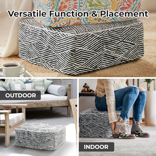 510 Design Inflatable Ottoman Stool Portable Pouf, Handle, Inflatable Foot Rest, Weatherproof & Water Repellent Indoor/Outdoor Ottomans for Patio Garden, Camping, Pool, 23"L x 23"W x 9"H, Black/White - color: Black/White, size: 23"D x 23"W x 9"H