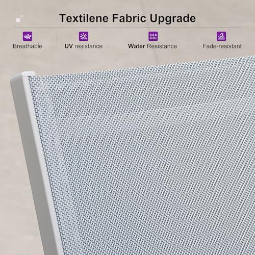 PURPLE LEAF Patio Lounge Chair 2 Pieces White Aluminum Outdoor Chaise Lounge for Pool Backyard Beach with Wheels and Table, Mixed Color - color: Mixed Color, style: Standard Inclining-leg