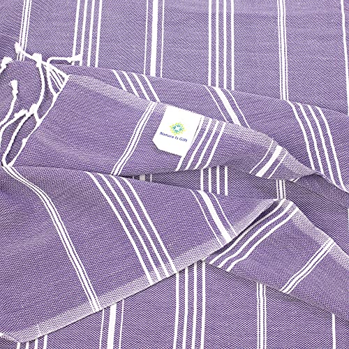 Turkish Beach Towel | 100% Cotton, Prewashed, 38 x 70 Inches | Quick Dry, Sand Free, Lightweight | Large Bath Towel for Beach, Pool, Bathroom, SPA, Gym, Yoga and Beach Blanket (Medium Purple) - color: White Purple