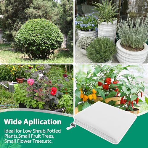 ANGAR 4 Pack Plant Covers Freeze Protection for Winter, 2.2oz/yd² (39.4" X 39.4") Shrub Plant Protection Bags with Drawstring, Plant Frost Protection Covers for Outdoor Garden Rose Bush Plants, White