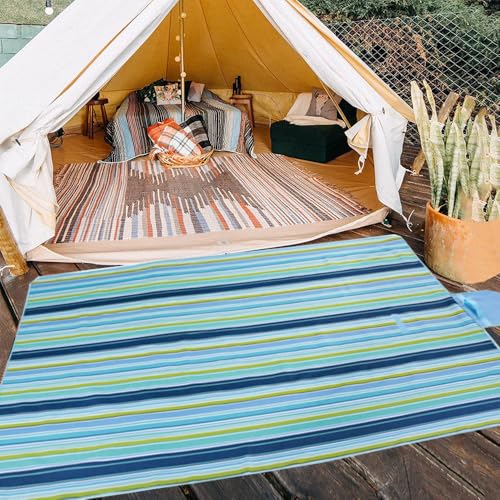 K Y KANGYUN Beach Blanket Outdoor Picnic Blankets Mat 80"x60" Extra Large Waterproof Sand Proof Camping Blanket Lightweight Folding Portable Travel Blanket for Family Park Beach Grass (Blue Line) - color: Blue Line