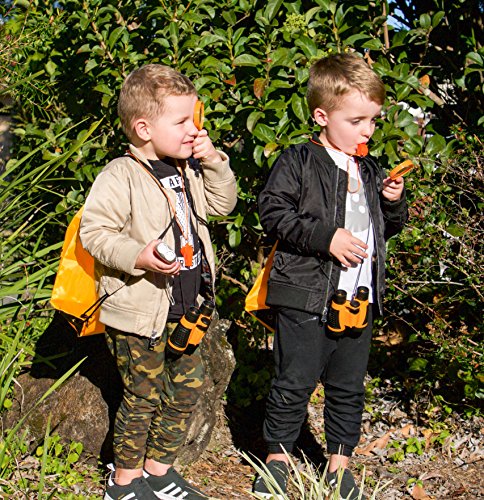 Adventure Kidz - Outdoor Exploration Kit, Children’s Toy Binoculars, Flashlight, Compass, Whistle, Magnifying Glass, Backpack. Great Kids Gift Set for Camping, Hiking, Educational and Pretend Play. - color: Orange