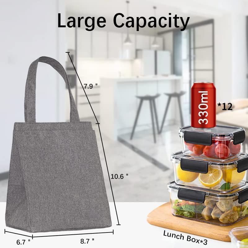 iknoe Lunch Bag Insulated Lunch Bags for Women & Men, 9L Reusable Lunch Tote, Portable Adult Thermal Large Lunch Cooler for Work Picnic (Grey) - color: puregrey, size: Velcro Closure