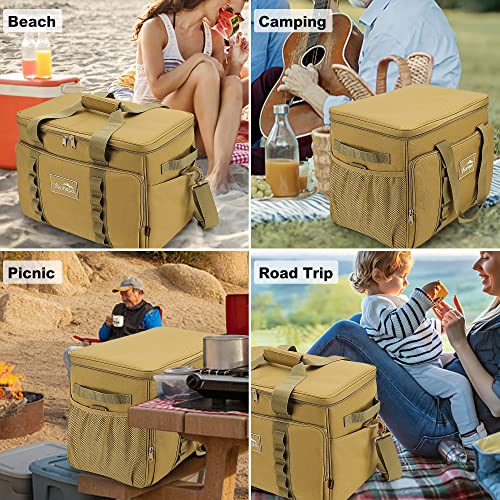 Cooler Bag 48-Can Insulated Leakproof Soft Cooler Large Collapsible Portable Travel Cooler Bags 32L for Picnic, Waterproof Soft Ice Chest for Camping, Beach, Fishing, Outdoor - 32 Quart - color: Brown