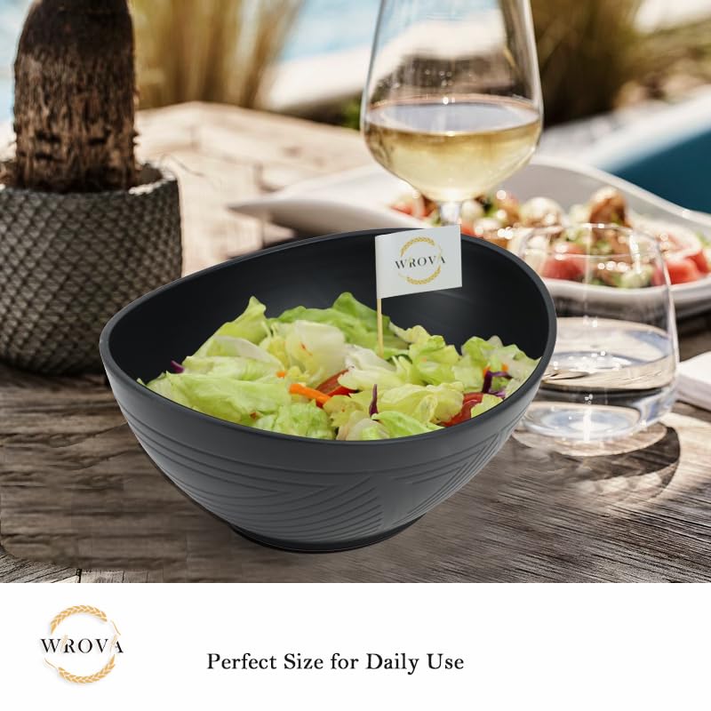 Wrova Big Wheat Straw Bowls,Large Salad Bowls Set of 2,Dishwasher and Microware Safe Plastic Bowls Reusable,Eating bowls for Cereal,Salad,Fruit,Snack. Black - color: Black, size: 2 Pack
