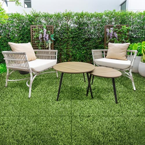 Sorbus 48Sq. Ft. Artificial Grass Tiles – Interlocking 24"x24" Fake Grass Mats for Balcony, Patio, Deck Flooring, Pets & Dog Pee Pad – Self-Draining Turf Squares with 8-Buckle System for Outdoor Decor - size: 12 Pack