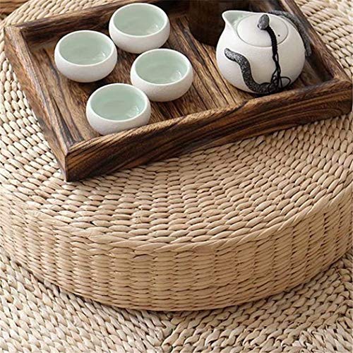 Woven Straw Mats Round Futon Mats Tatami Garden Restaurant Home Decoration for Rattan Meditation and Meditation(40cm x 6cm)
