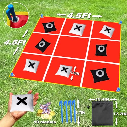 Giant Tic Tac Toe Strap Game Outdoor, Portable Tic Tac Toe Bean Bag Toss with 10pcs Bean Bag, Large Outdoor Lawn Yard Backyard Carnival Field Day, Jumbo Yard Games for Family - style: General