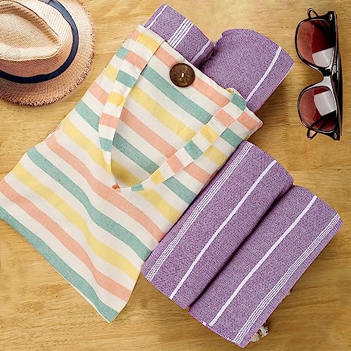 HILLFAIR Cotton Turkish Beach Towels, Quick Dry Lightweight Sand Free Peshtemal Towel for Bath Swim Yoga Spa Travel, Beach Accessories, Oversized Cotton Turkish Towels (39 x 72 inch- 4 Pack Purple) - color: Purple, size: 39 x 72 inch ( Beach towel - 4 PAC