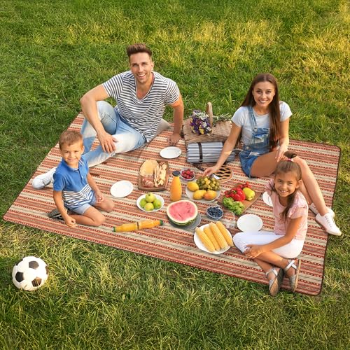 Carstens, Inc. Easy Pack Waterproof Sandproof Picnic Blanket, Lightweight Foldable Outdoor Camping Beach Mat, Large 60"x80", Chinlee Stripe - color: Chinlee Stripe