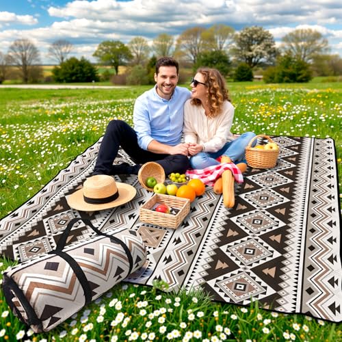 SAMSIER Large Outdoor Picnic Blankets Waterproof Foldable, Beach Blanket Sandproof Portable, Picnic Mat Washable for Camping (80"×80", Thickened) - color: Yellow Brown, size: 6'8" x 6'8" (Square)