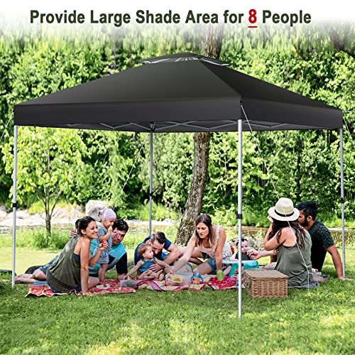 Tangkula 10x10 Ft Pop Up Canopy, Easy Set-up Outdoor Canopy with Center Lock, Wheeled Carry Bag, Double Vented Roof, 8 Stakes, 4 Ropes, Portable Folding Instant Tent Shelter for Camping (Black)