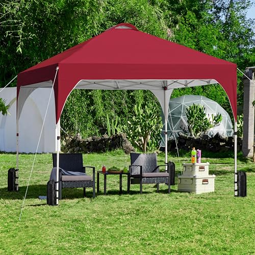 Yaheetech 10x10 Pop Up Canopy Tent with Vent, Easy Set Up Tent, Instant Sun Shelter Canopy with Wheeled Bag, 4 Sandbags, 12 Stakes & 4 Ropes, for Parties, Beach, Outdoor, Red - color: Red, size: 10x10