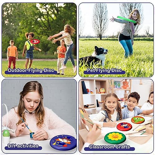 Tenceur 72 Pcs DIY Plastic Flying Disks Bulk 7 Inch Color Your Own White Flying Disc with 10 Paintbrushes and 3 Paints for Party Favors and Crafts Fun Home Activities Games (White)