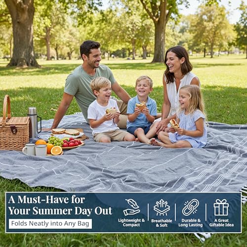 LANE LINEN Beach Blanket – Sand-Free, Extra-Large Picnic Mat, Quick-Dry, Pre-Washed Design (82"x82"), Beach Essentials for Family Picnics and Poolside Relaxation, Machine Washable – Smoky Black - color: 14: Smoky Black, size: Beach Blanket (80" x 80")