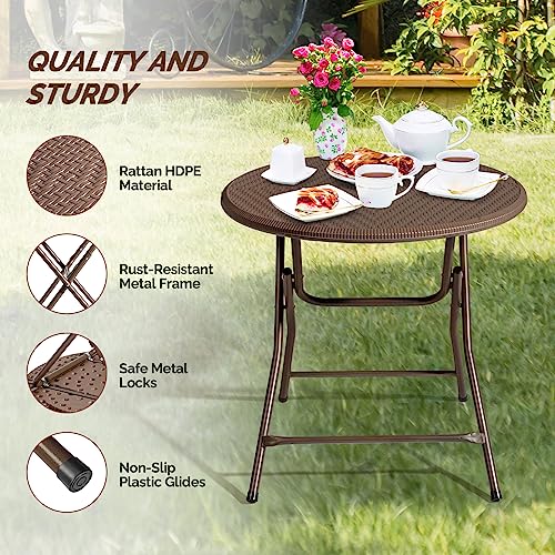 VINGLI 32" Round Folding Commercial Banquet Table, Portable Plastic Coffee Card Dining Table for Kitchen or Outdoor Party Wedding Event, 1 Pack, Brown - color: Brown