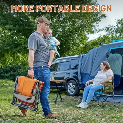 Timber Ridge Aluminum Camping Directors Chair with Side Table Pocket, Portable Folding Chair, Heavy Duty Lawn Chair for Fishing Trip Picnic Concert Outdoor 400lbs, Orange - color: Orange, style: Standard