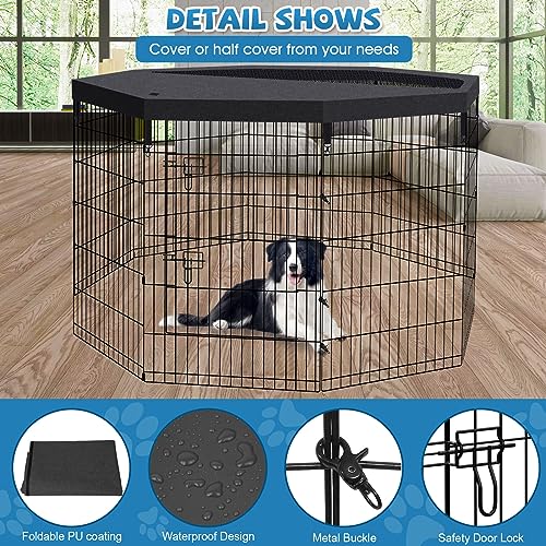 Peekaboo Pet Playpen Dog Fence Foldable Metal Dog Pen Wire Exercise Puppy Play Yard Pet Enclosure Indoor Outdoor 8 Panels 36 Inch with Bottom Pad/Top Cover(Black 36 top Cover) - style: Playpen + top cover