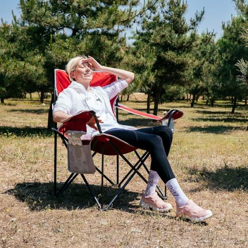 KingCamp 2pack Red Oversized Camping Chair with Cup Holder & 3 Storage Pockets - Heavy-Duty 360lbs Capacity Folding Lawn Chair, Portable Compact Foldable Outdoor Chair for Camping, Fishing, BBQ - color: 2 Pack-red