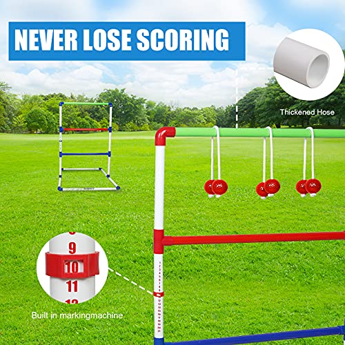 Ladder Toss Outdoor Game Set - Win SPORTS Indoor Ladder Ball Toss Game with 6 Weighted Bolos, Carrying Case and Sand Weighted PVC Piping,Games for Adults, Kids, Family