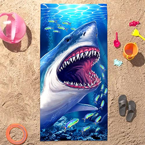 Bonsai Tree Shark Beach Towel, Cool Ocean Fishes Microfiber Bath Towel, Blue Sea Sand Free Quick Dry Travel Towels for Mens Women Adults, 30" X 60" - color: Shark, size: 30"x60"