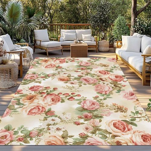 Outdoor Rug Mats for Patios, Boho Aztec Ethnic Style,Washable Indoor Carpet Area Rug with Non Slip Backing for Balcony,Picnic,Beach Vintage Wood Grain - size: 5' x 7' (Rectangular)