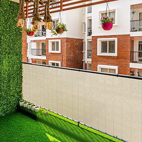 2.5'x1' Balcony Privacy Screen Fence Panels Outdoor Deck Shade Fencing, Apartments Railing Cover UV Protection Outside Screen for Patio Porch, Beige - color: Beige, size: 2.5'x1'