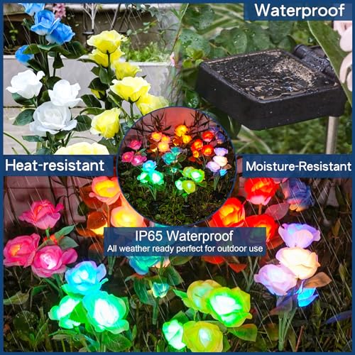 TONULAX Solar Garden Lights - Upgraded Outdoor Light, 7 Color Changing Rose Lights for Yard,Garden Decoration, Enlarged Solar Panel, More Realistic Rose Flower (4 Packs) - size: 4 Pack