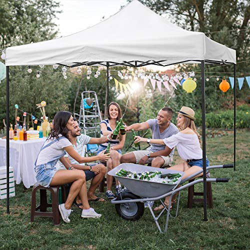 FDW Canopy Tent, Commercial Instant 10x10 Heavy Duty Canopy, 300D Waterproof Adjustable Canopy with Wheeled Carry Bag, 4 Sandbags and 4 Stakes - color: White