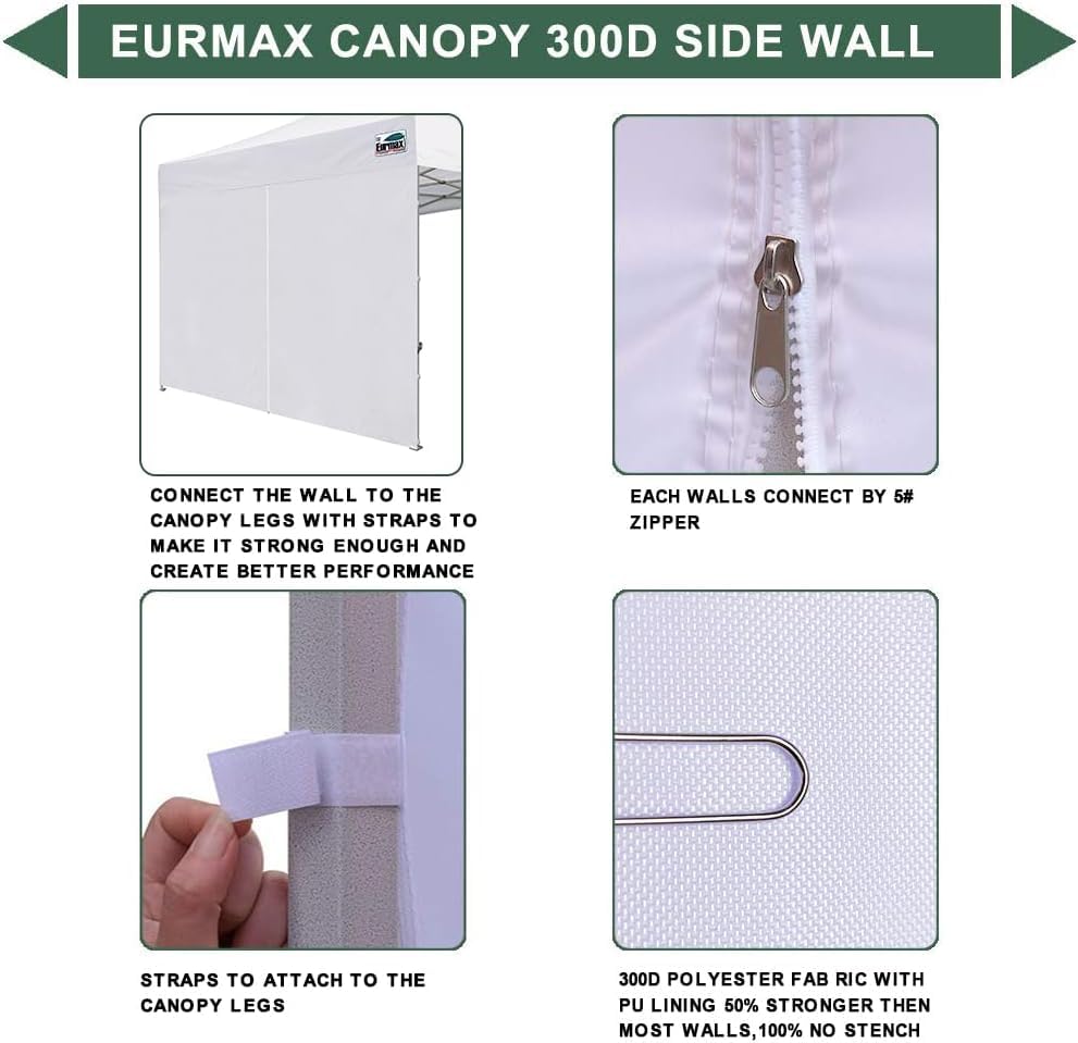 Eurmax USA Instant Canopy SunWall Canopy Middle Zipper Wall for Easy Entry and Exit Sidewall for Pop Up Canopy Tent,1 Pack Sidewall Only (10Ft×6.6Ft,Grey) - color: Gray, size: 10x6.6ft
