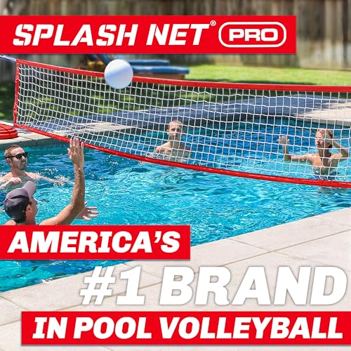GoSports Splash Net PRO Pool Volleyball Net - Red, White, or Blue - Includes 2 Water Volleyballs and Pump - color: Red