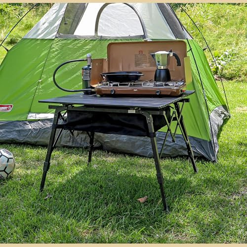 ARROWHEAD OUTDOOR 2-Pack 39" Aluminum Folding Camp Roll Up Table w/Adjustable Height, Undertable Mesh Storage, Carry Bag - color: Black 2pack