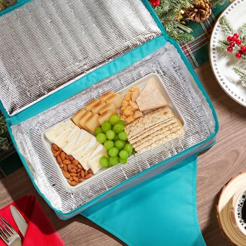Juvale Insulated Casserole Carrier - 16 x 10 x 4 in, Teal & Gray - Insulated Food Container & Lunch Bag with Reinforced Handle - size: 16x10x4