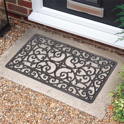 CT Copper Tailor Heavy Duty Cast Iron Floor Doormat,Rectangle Outdoor Mat,Non-Slip Front Door Mat,Entrance Mat,Shoe Scraper,22.83”x 13.38”,Rustic Scroll Works Pattern Design,Brown - color: Rustic Scroll Work