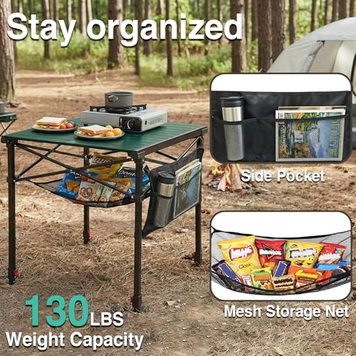 Camping Table Portable Foldable with Adjustable Height, Lightweight Collapsible Aluminum Roll-Up Camp Table with Storage Bag & Carry Bag, Heat-Resistant for RV Picnic BBQ Camping (Large 28"×25") - size: Large 28"×25" - Dining Height (32.5"H)