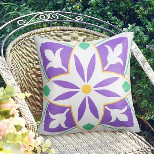 Pyonic Purple Outdoor Pillows Waterproof Throw Pillow Covers Set of 4 Floral Printed and Boho Farmhouse Outdoor Pillow Covers for Patio Funiture Garden 18x18 Inch - color: Purple, size: 18" x 18" (Pack of 4)