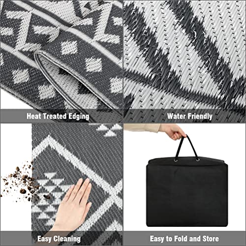 LILIOFFIC Outdoor Rug Waterproof 6x9 ft Outdoor Carpet Patio Rug Mat Reversible RV Camping Rug Plastic Straw Rug Outside Outdoor Area Rug for Patio Deck Balcony Backyard Picnic Beach - color: 01/Grey, size: 6' x 9' (Rectangular)